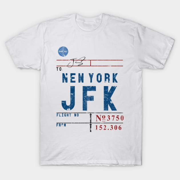 New York JFK Airport Vintage Pan Am Airline Travel Tag T-Shirt by DesignedForFlight